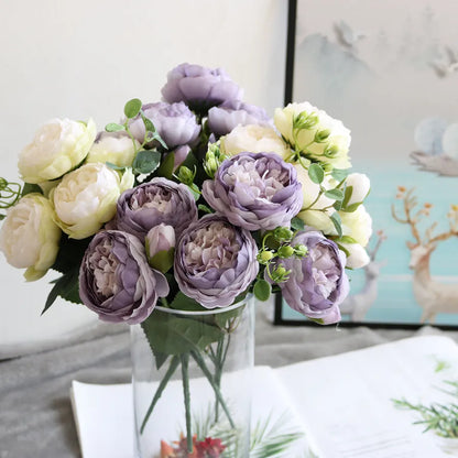 Artificial Flowers Peony Bouquet Vase