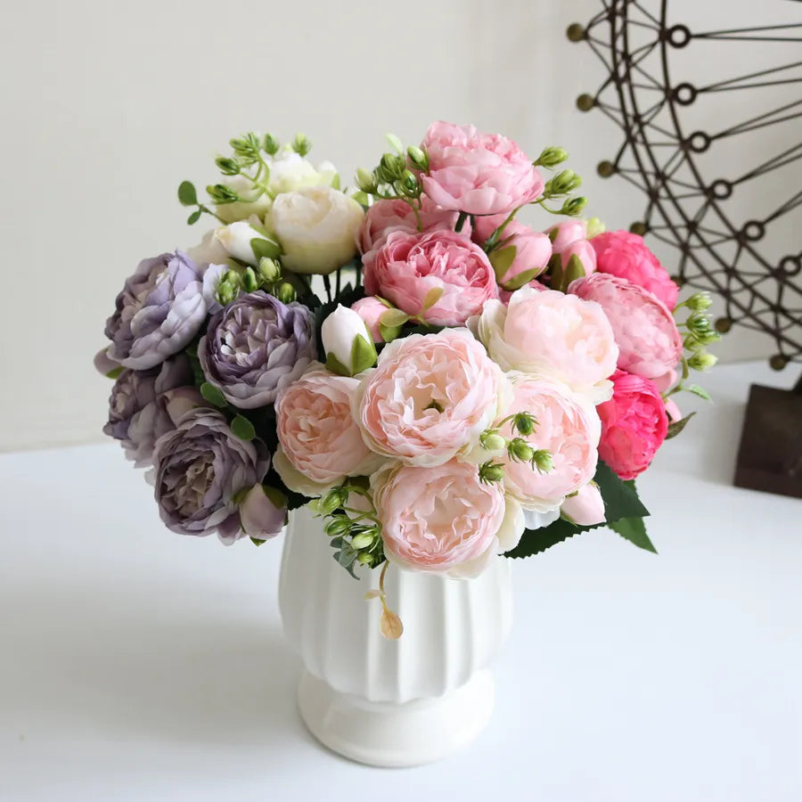 Artificial Flowers Peony Bouquet Vase