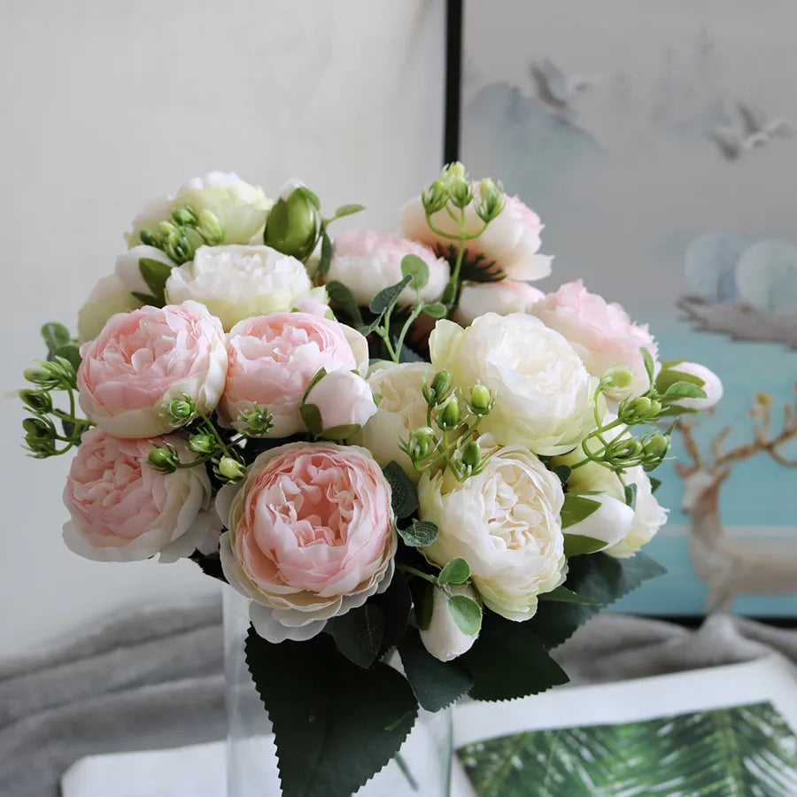 Artificial Flowers Peony Bouquet Vase