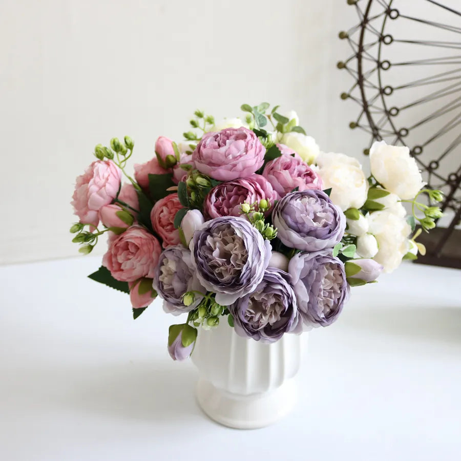 Artificial Flowers Peony Bouquet Vase