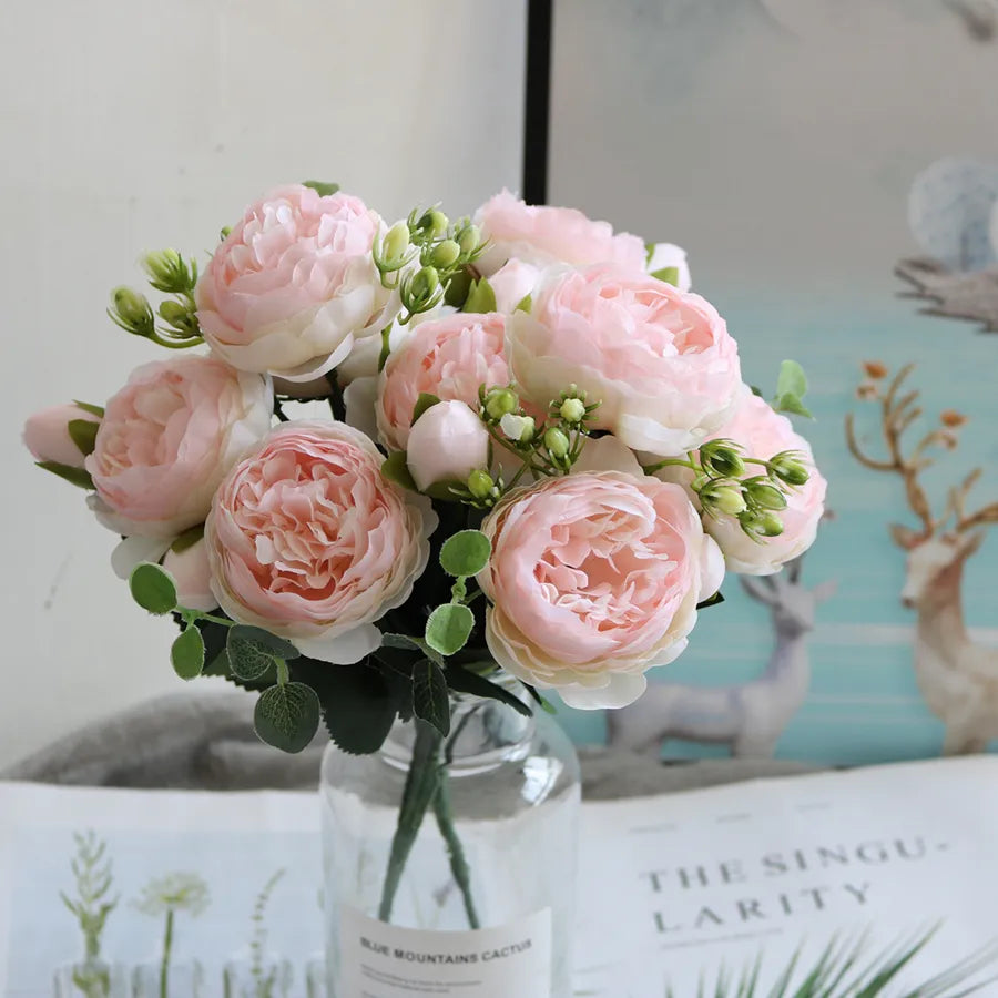 Artificial Flowers Peony Bouquet Vase